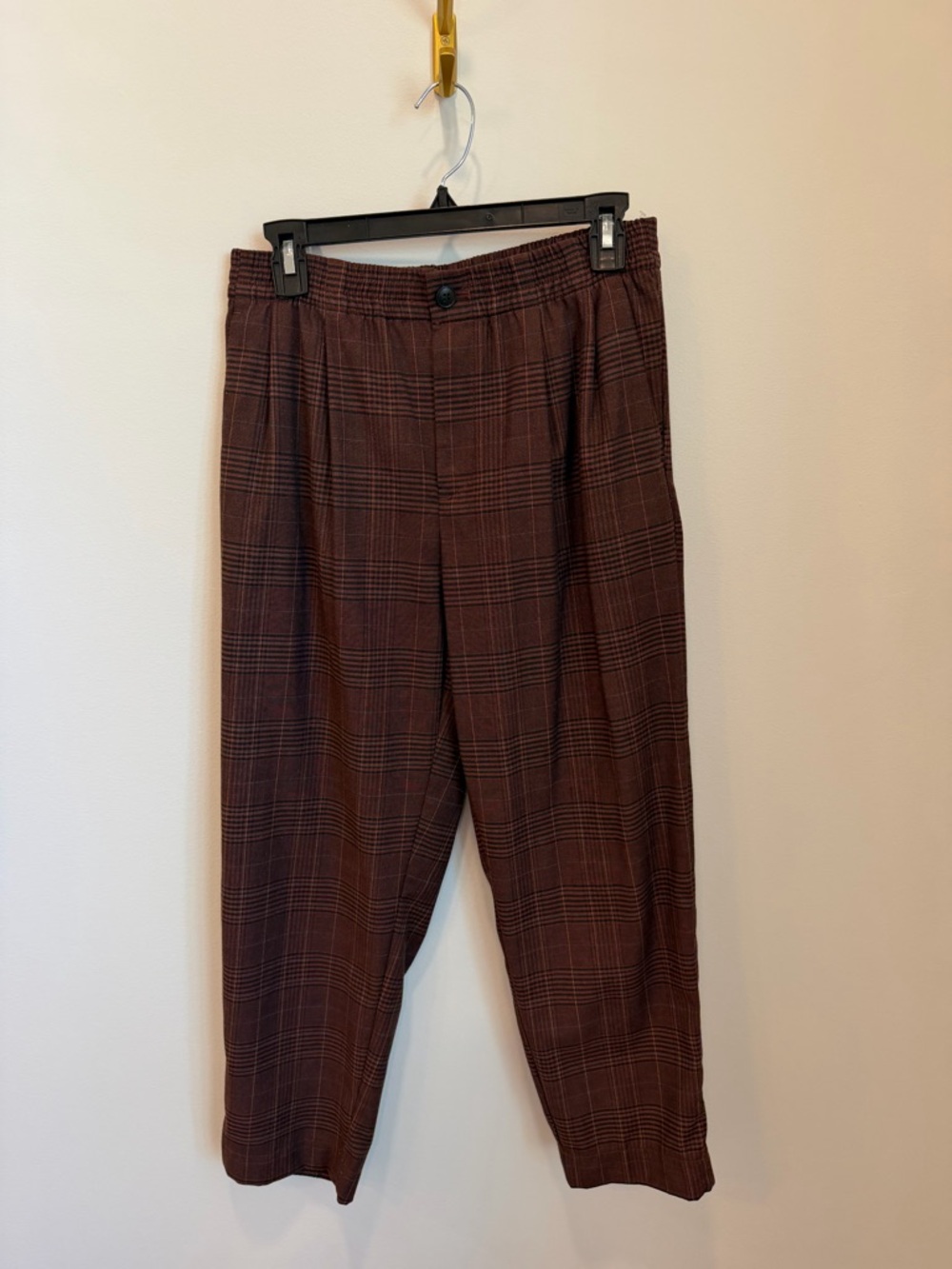 Madewell Small Windowpane Plaid Flannel Track‎ Trousers Brown Check Womens 25"